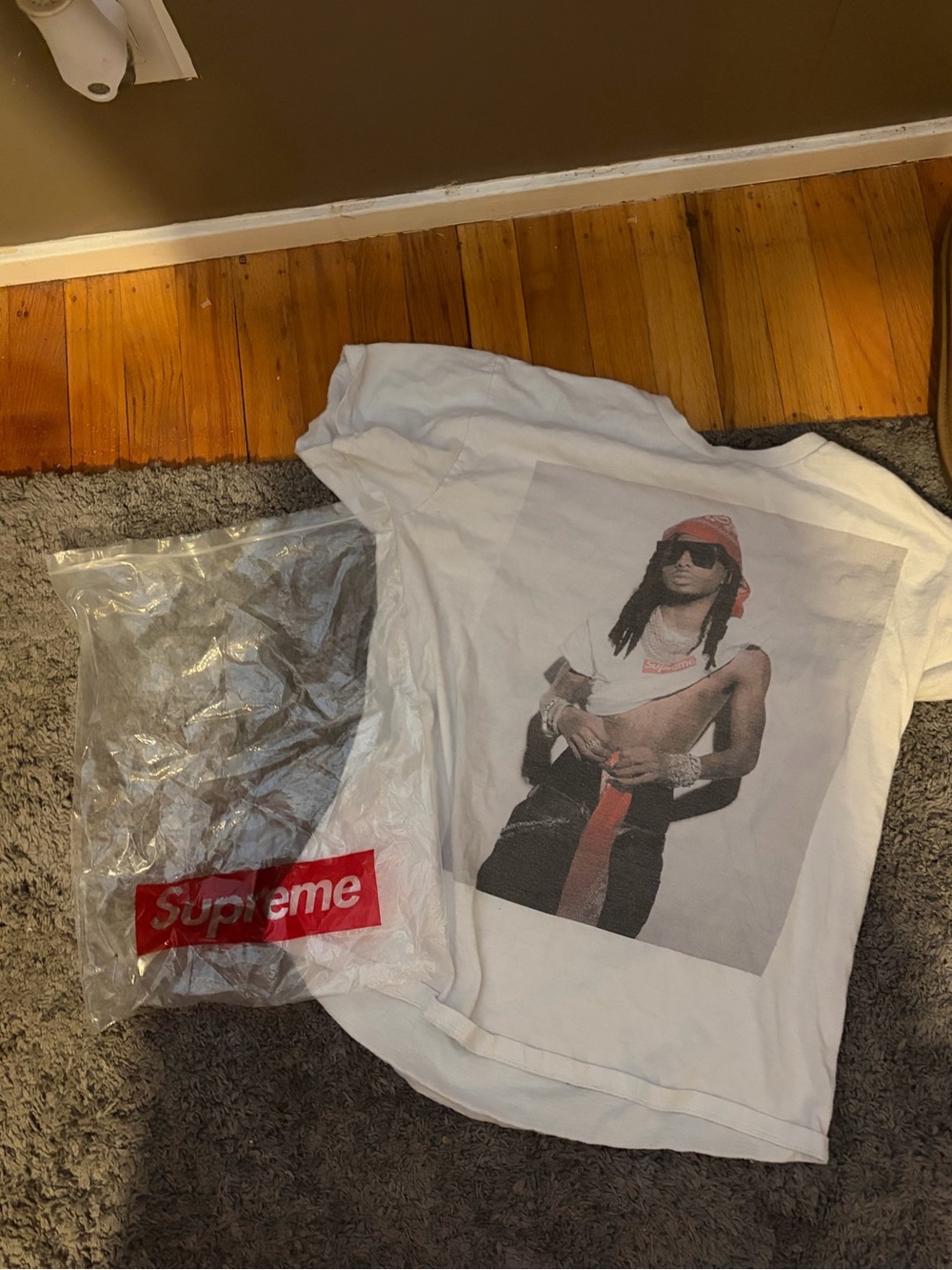 Supreme White Graphic Kids T-Shirt with Red Accent